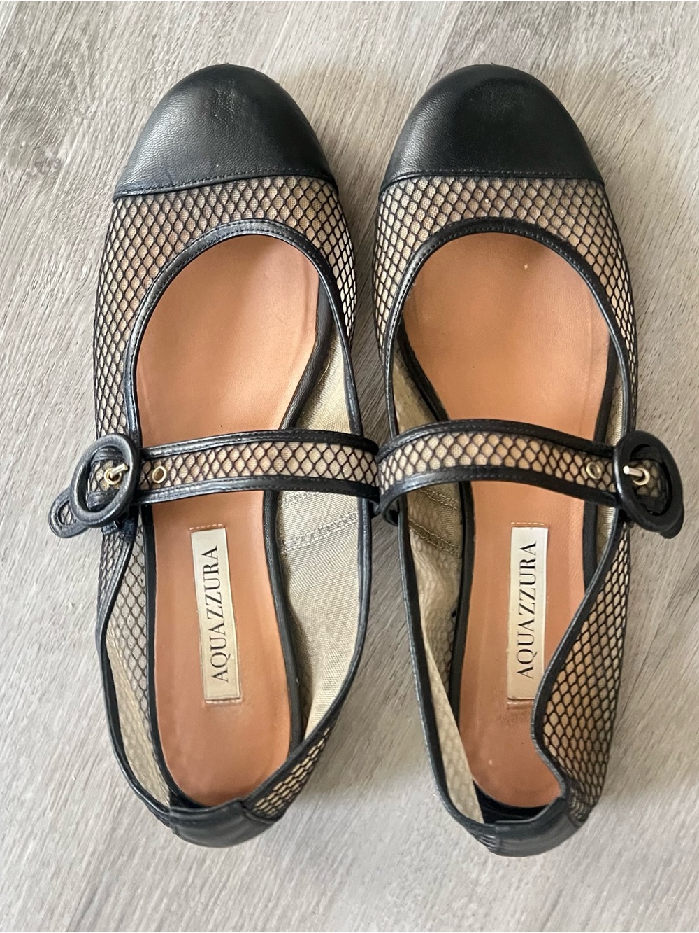 Aquazzura Solstice mesh and leather Mary Jane flats Size 37.5/7.5 womens